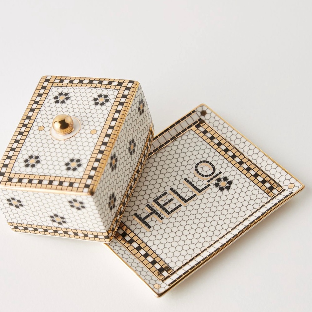 Anthropologie Bistro Tile Hello Butter Dish